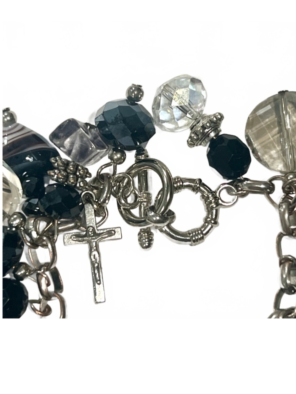 Charm Bracelet In Silver-tone, White, Black, & Clear - Picture 4 of 7